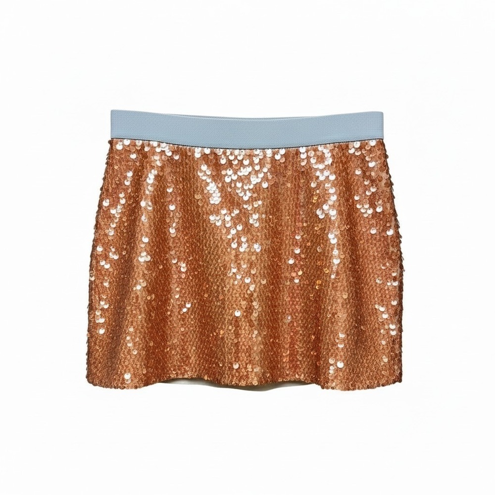 BCBGMaxazria Sequin Mini Skirt Apricot Size Medium